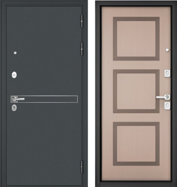 Входная дверь МАСТИНО TRUST MASS 4 Черный муар металлик / 192 Дуб кофейный матовый