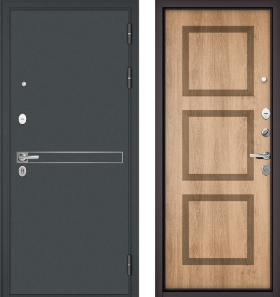 Входная дверь МАСТИНО TRUST MASS 4 Черный муар металлик / 192 Дуб шале натуральный