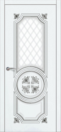 Дверь межкомнатная ЗОДЧИЙ ПАТРИСИЯ 2 ПАТИНА ЧЕРНАЯ ПО Шагрень белая