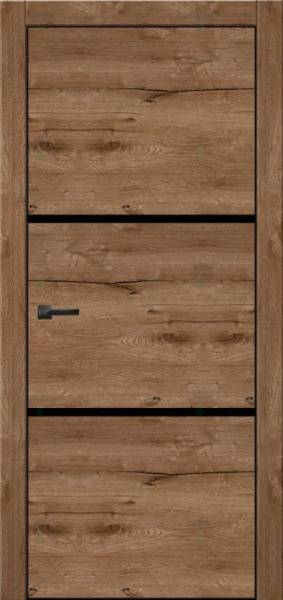 Дверь межкомнатная ЗОДЧИЙ МЕГАПОЛИС Г2 Узкие ПО Дуб крафт золотой вставки лакобель черная