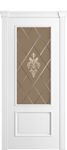 Дверь межкомнатная Порта Алекс Модерн1 Белоснежная эмаль, стекло софия бронза