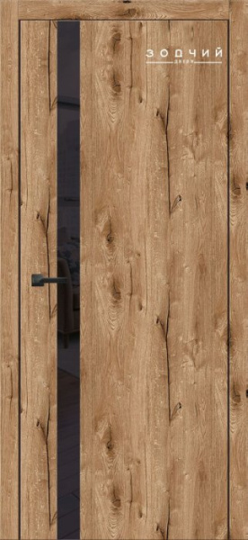 Дверь межкомнатная ЗОДЧИЙ СИТИ В1 ПО Дуб канадский вставка лакобель черная