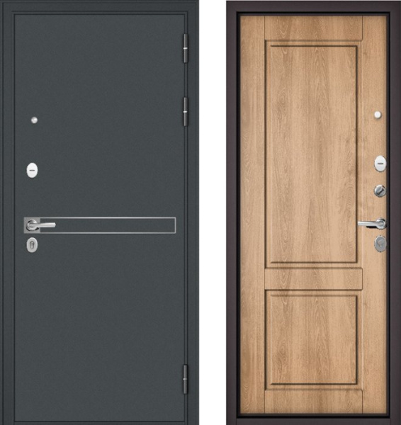 Входная дверь МАСТИНО TRUST MASS 4 Черный муар металлик / D-1 Дуб шале натуральный