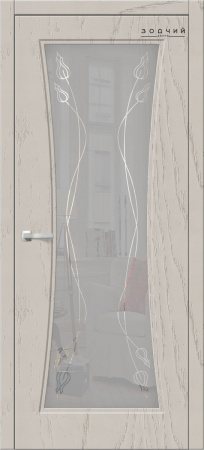 Дверь межкомнатная ЗОДЧИЙ ТВИСТ 1 ПО Дуб оникс стекло мателюкс с гравировкой