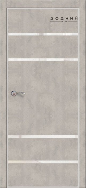 Дверь межкомнатная ЗОДЧИЙ МЕГАПОЛИС Г4 Узкие ПЗ Бетон бежевый вставки зеркальные