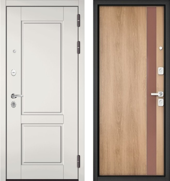 Входная дверь МАСТИНО TRUST MASS 1 Белый матовый / Si-3 Дуб шале натуральный + Matelac Silver Bronze