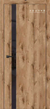 Дверь межкомнатная ЗОДЧИЙ СИТИ В1 ПО Дуб канадский вставка лакобель черная