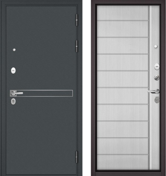 Входная дверь МАСТИНО TRUST MASS 4 Черный муар металлик / 136 Белый ларче