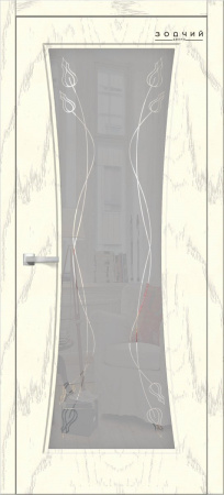 Дверь межкомнатная ЗОДЧИЙ ТВИСТ 1 ПО Дуб опаловый стекло мателюкс с гравировкой