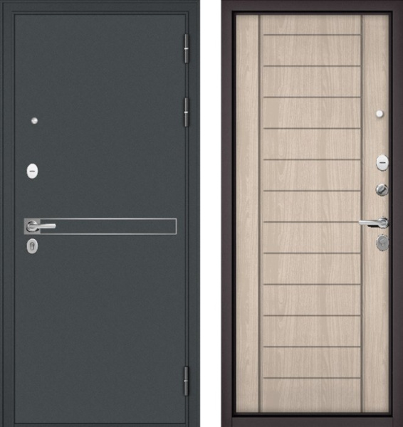 Входная дверь МАСТИНО TRUST MASS 4 Черный муар металлик / 137 Ясень ривьера айс