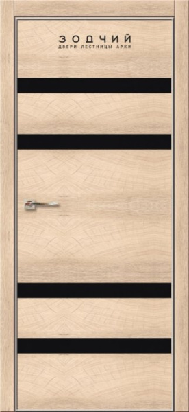 Дверь межкомнатная ЗОДЧИЙ МЕГАПОЛИС Г4 Широкие ПО Дуб беленый вставки Лакобель черная