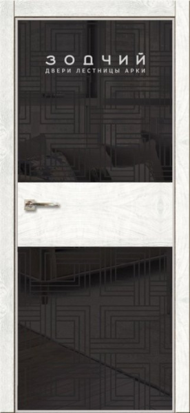 Дверь межкомнатная ЗОДЧИЙ МЕГАПОЛИС Г2 ПЗ Астана милк вставка зеркало темное