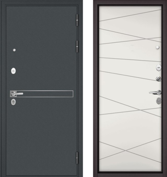 Входная дверь МАСТИНО TRUST MASS 4 Черный муар металлик / 130 Белый софт