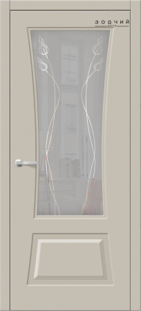 Дверь межкомнатная ЗОДЧИЙ ТВИСТ 21 ПО Шагрень айриш стекло мателюкс с гравировкой