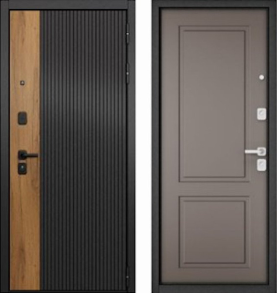 Входная дверь МАСТИНО CITY PRIME 401 Черный матовый + Дуб галифакс медовый / D-1 Эмаль капучино