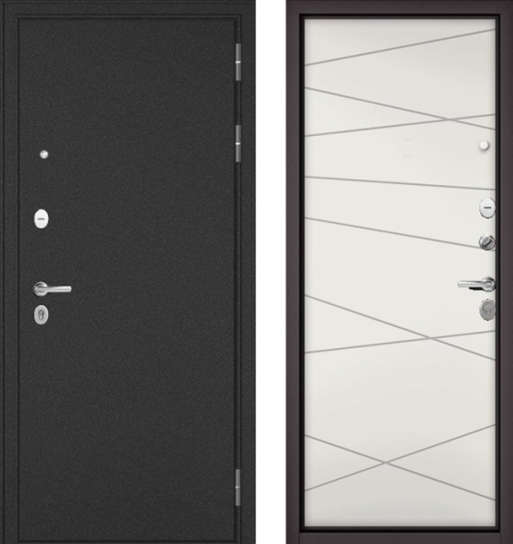 Входная дверь МАСТИНО TRUST MASS Металл Букле графит / 130 Белый софт