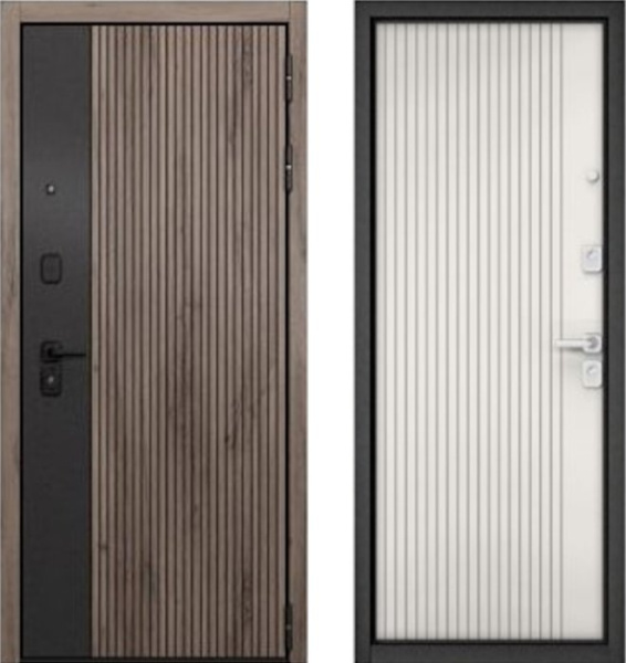 Входная дверь МАСТИНО CITY PRIME 401 Дуб галифакс грей + черный матовый / 161 Белый матовый Белый софт