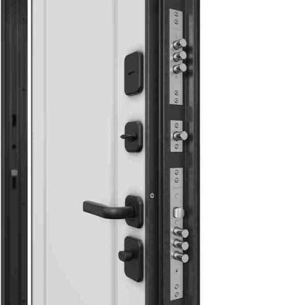 Дверь входная ТРАСТ ЭКО PP, Антрацит букле, рис. 9ED-0 Черный матовый/Эмаль белоснежная 2050*960*90 мм, ПРАВАЯ