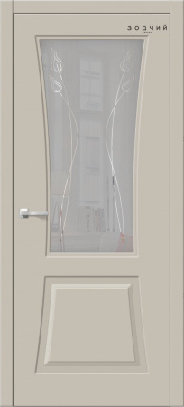 Дверь межкомнатная ЗОДЧИЙ ТВИСТ 2 ПО Шагрень айриш стекло мателюкс с гравировкой