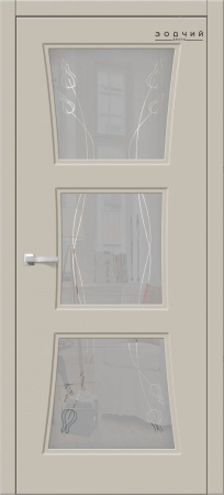 Дверь межкомнатная ЗОДЧИЙ ТВИСТ 3 ПО Шагрень айриш стекло мателюкс с гравировкой