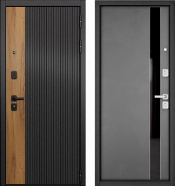 Входная дверь МАСТИНО CITY PRIME 401 Черный матовый + Дуб галифакс медовый / Si-3 Оскуро Велютто + Lakobel Black