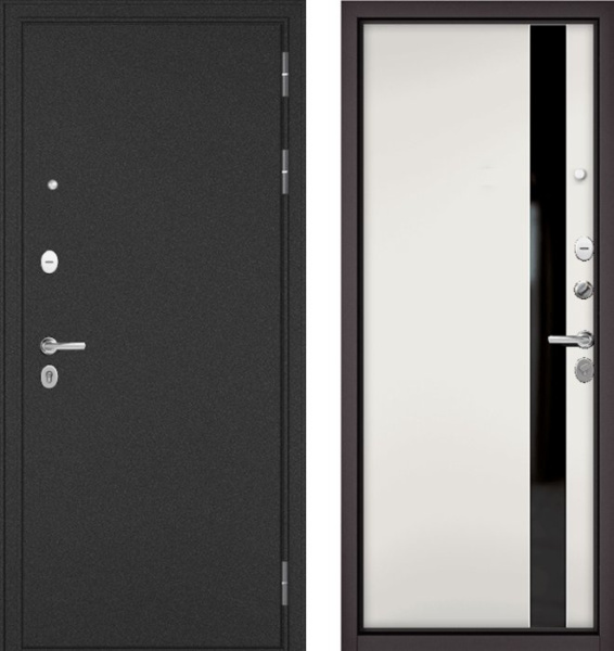 Входная дверь МАСТИНО TRUST MASS Металл Букле графит / Si-3 Белый матовый + Lakobel Black