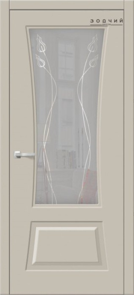 Дверь межкомнатная ЗОДЧИЙ ТВИСТ 21 ПО Шагрень айриш стекло мателюкс с гравировкой