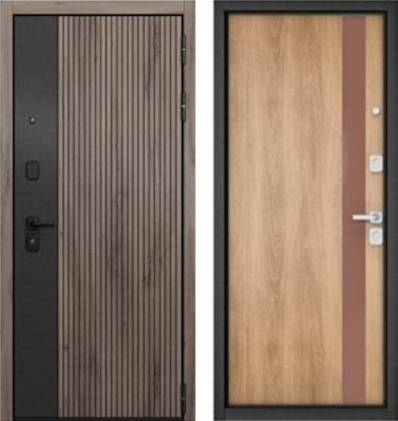 Входная дверь МАСТИНО CITY PRIME 401 Дуб галифакс грей + черный матовый / Si-3 Дуб шале натуральный + Matelac Silver Bronze