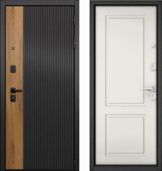 Входная дверь МАСТИНО CITY PRIME 401 Черный матовый + Дуб галифакс медовый / D-1 Белый матовый