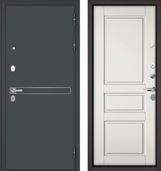 Входная дверь МАСТИНО TRUST MASS 4 Черный муар металлик / D-2 Белый софт