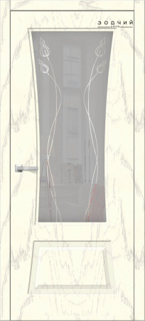 Дверь межкомнатная ЗОДЧИЙ ТВИСТ 21 ПО Дуб опаловый стекло мателюкс с гравировкой