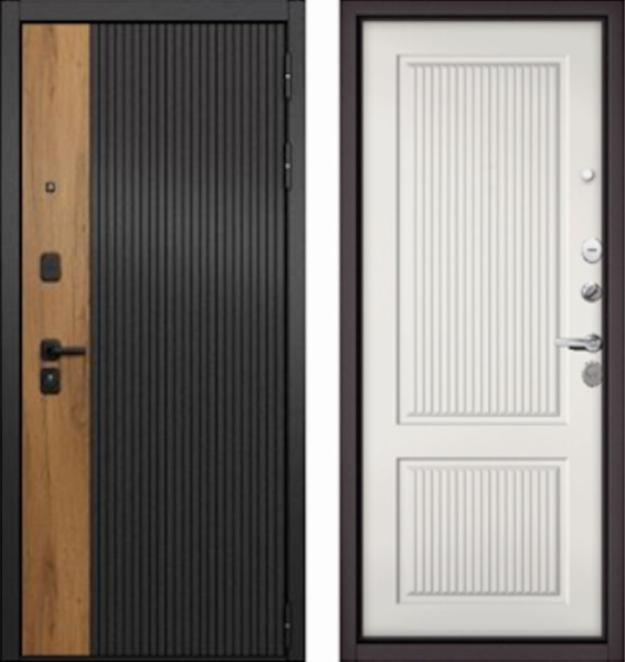 Входная дверь МАСТИНО CITY PRIME 401 Черный матовый + Дуб галифакс медовый / 198 Белый софт