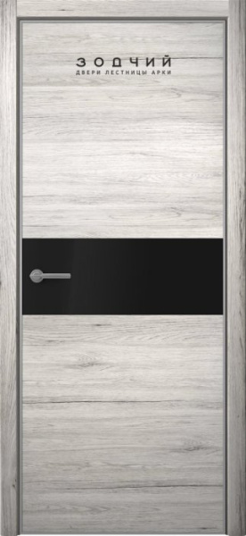 Дверь межкомнатная ЗОДЧИЙ МЕГАПОЛИС Г1 ПО Дуб белый винтажный вставка лакобель черная