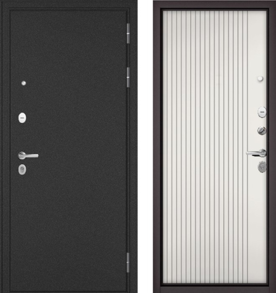 Входная дверь МАСТИНО TRUST MASS Металл Букле графит / 161 Белый матовый Белый софт