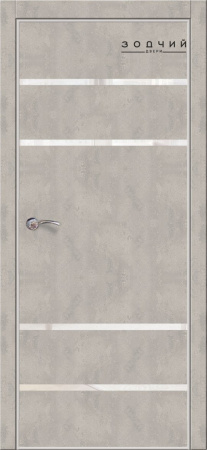 Дверь межкомнатная ЗОДЧИЙ МЕГАПОЛИС Г4 Узкие ПЗ Бетон бежевый вставки зеркальные