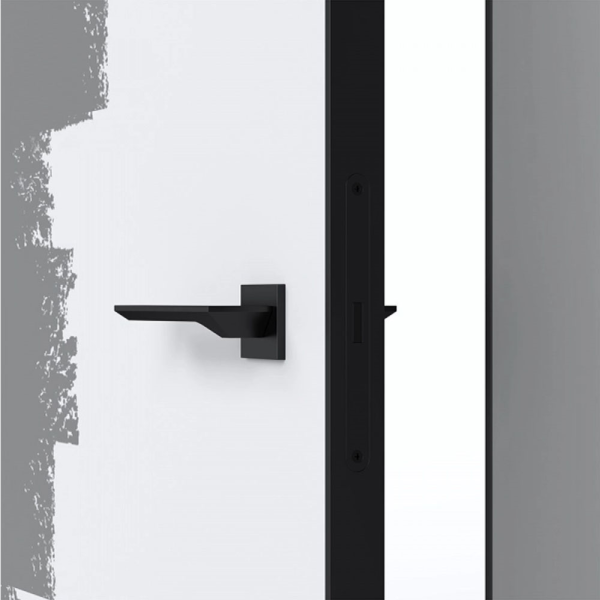 Дверь межкомнатная скрытого монтажа Бизнес Парк INVISIBLE под покраску/обои, черная алюминиевая кромка с 4-х сторон