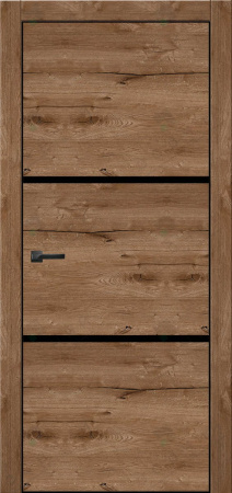 Дверь межкомнатная ЗОДЧИЙ МЕГАПОЛИС Г2 Узкие ПО Дуб крафт золотой вставки лакобель черная