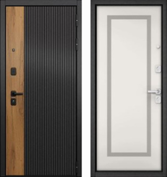 Входная дверь МАСТИНО CITY PRIME 401 Черный матовый + Дуб галифакс медовый / 189 белый матовый