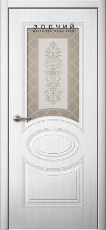 Дверь межкомнатная ЗОДЧИЙ ПАТРИСИЯ 3 ПО Сандал белый стекло мателюкс бронза