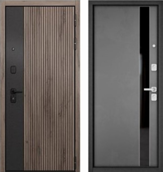 Входная дверь МАСТИНО CITY PRIME 401 Дуб галифакс грей + черный матовый / Si-3 Оскуро Велютто + Lakobel Black