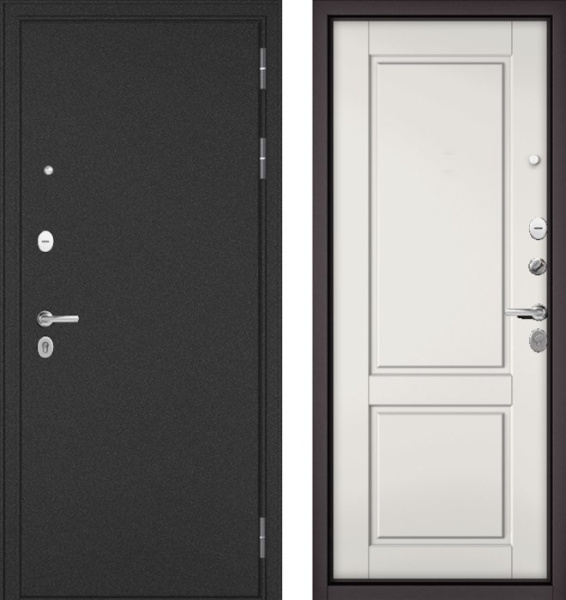 Входная дверь МАСТИНО TRUST MASS Металл Букле графит / D-1 Белый матовый