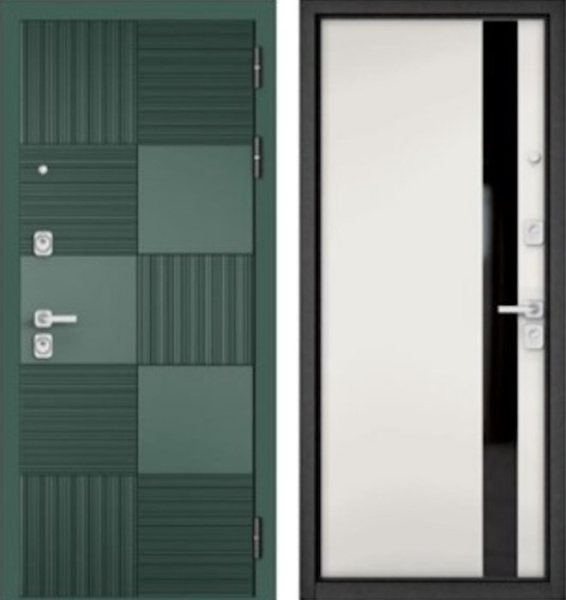 Входная дверь МАСТИНО CITY PRIME 173 Авокадо / AV-Si-3 Белый матовый + Lakobel Black