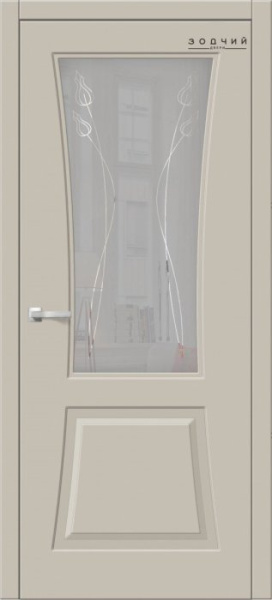 Дверь межкомнатная ЗОДЧИЙ ТВИСТ 2 ПО Шагрень айриш стекло мателюкс с гравировкой