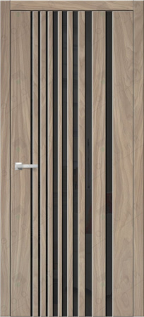 Дверь межкомнатная ЗОДЧИЙ СТРАЙП ПО Американский дуб стекло триплекс черный