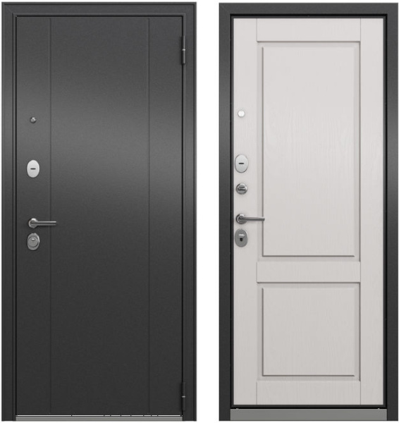 Дверь входная ТРАСТ ЭКО MP, Антрацит букле RL-1 / МДФ Дуб белый скандинавский 9ED-1, 2050*960*90 мм, ПРАВАЯ
