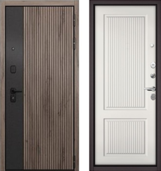 Входная дверь МАСТИНО CITY PRIME 401 Дуб галифакс грей + черный матовый / 198 Белый софт