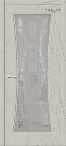 Дверь межкомнатная ЗОДЧИЙ ТВИСТ 1 ПО Дуб оникс стекло мателюкс с гравировкой