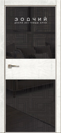 Дверь межкомнатная ЗОДЧИЙ МЕГАПОЛИС Г2 ПЗ Астана милк вставка зеркало темное