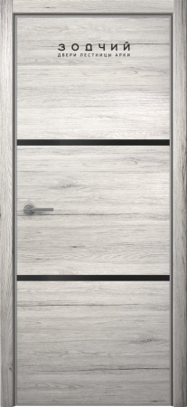 Дверь межкомнатная ЗОДЧИЙ МЕГАПОЛИС Г2 Узкие ПО Дуб белый винтажный вставка лакобель черная