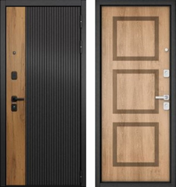 Входная дверь МАСТИНО CITY PRIME 401 Черный матовый + Дуб галифакс медовый / 192 дуб Шале натуральный